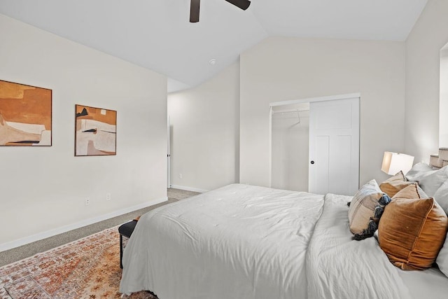202 S Union Road Building B, Unit 102, Spokane, WA 99206 - carpeted bedroom featuring vaulted ceiling, baseboards, ceiling fan, and a closet