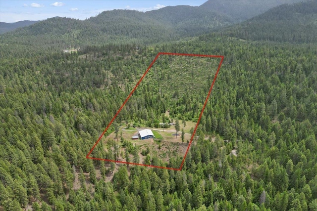 2559F United Copper Mine Rd, Chewelah, WA 99109 - aerial view of property's location with a forest, mountains, and property boundaries highlighted