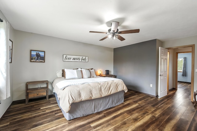 39810 N Hardesty Ln, Elk, WA 99009 - bedroom featuring dark wood-type flooring, ceiling fan, and baseboards