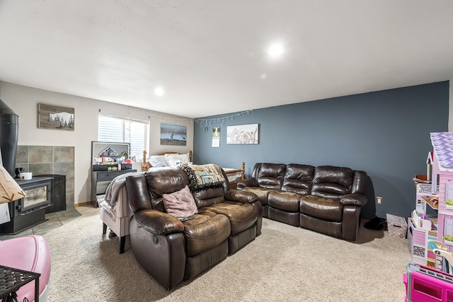 39810 N Hardesty Ln, Elk, WA 99009 - carpeted living area featuring a wood stove