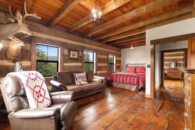 4165 S Varnum Pr, Coeur D Alene, ID 83814 - bedroom featuring hardwood / wood-style floors and wood ceiling with exposed beams