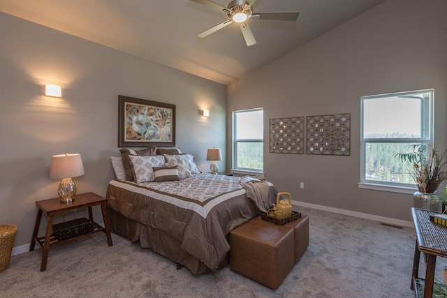 207 E Wandermere Heights Ln, Spokane, WA 99208 - bedroom with multiple windows, light carpet, baseboards, and high vaulted ceiling