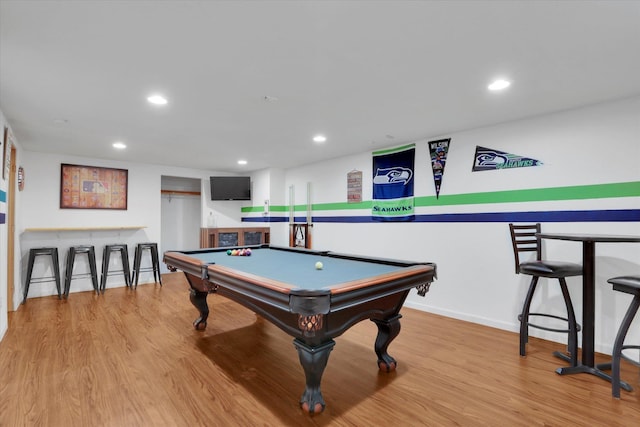 6914 N Jefferson St, Spokane, WA 99208 - playroom with recessed lighting, billiards, wood finished floors, and baseboards