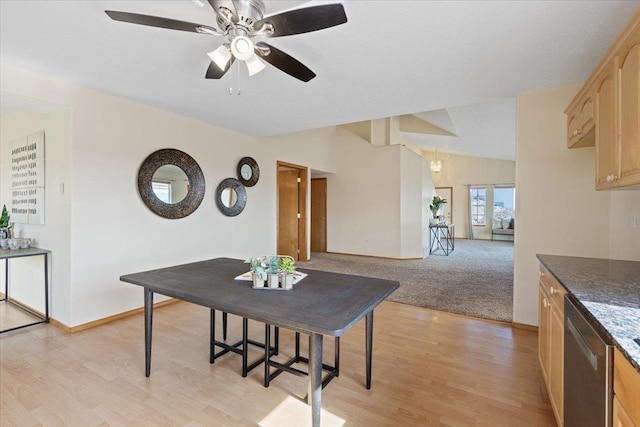 8626 E Sugar Pine Ln, Spokane, WA 99217 - dining area with a ceiling fan, light wood-type flooring, and baseboards