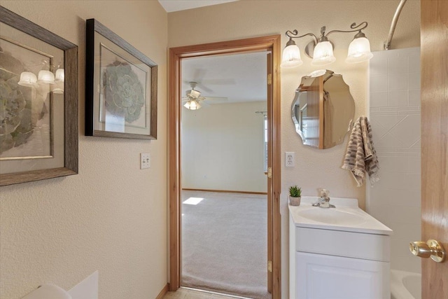 8626 E Sugar Pine Ln, Spokane, WA 99217 - bathroom featuring vanity, shower / washtub combination, and a ceiling fan