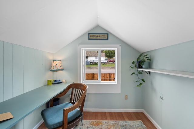 697 N Hofstetter St, Colville, WA 99114 - office area with wood finished floors, vaulted ceiling, and baseboards