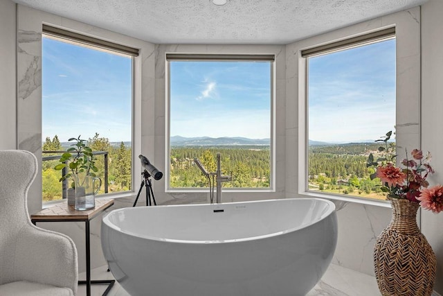 10409 E Grouse Mountain Ln, Spokane, WA 99206 - full bath featuring a soaking tub, a textured ceiling, and a mountain view