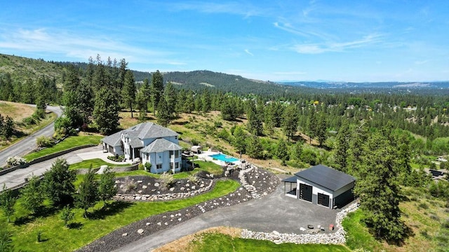 10409 E Grouse Mountain Ln, Spokane, WA 99206 - view from above of property with a heavily wooded area and mountains