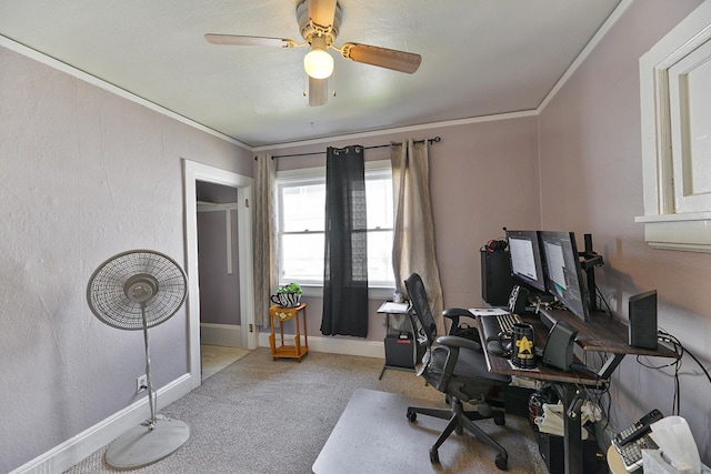 2321 W Boone Ave, Spokane, WA 99201 - home office featuring crown molding, carpet, a ceiling fan, and baseboards