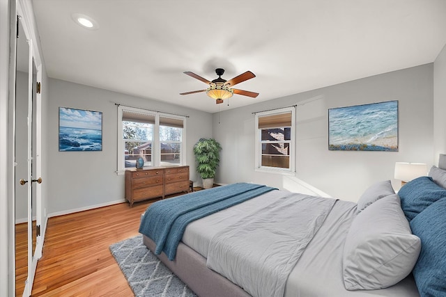 2828 S Arthur St, Spokane, WA 99203 - bedroom with light wood finished floors, baseboards, recessed lighting, and ceiling fan