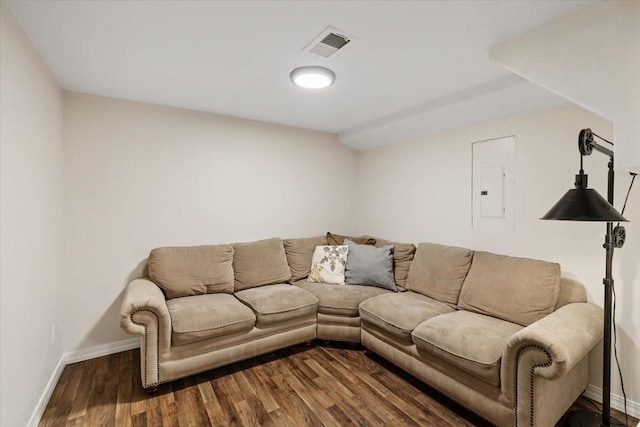 10503 E Valleyway Ave, Spokane Valley, WA 99206 - living area featuring electric panel, wood finished floors, and baseboards