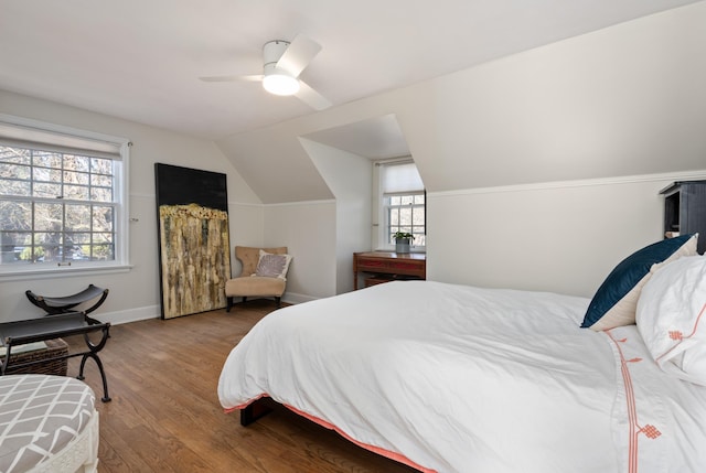 704 E 20th Ave, Spokane, WA 99203 - bedroom with wood finished floors, lofted ceiling, and a ceiling fan