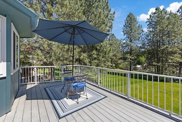 4510 E Bixel Ct, Mead, WA 99021 - deck with a yard, outdoor dining space, and view of wooded area
