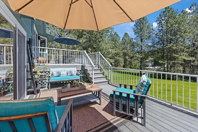 4510 E Bixel Ct, Mead, WA 99021 - wooden deck with a yard, stairs, and an outdoor living space
