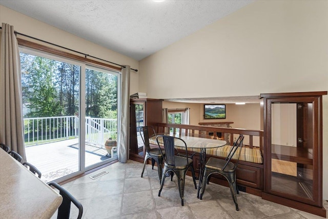 4510 E Bixel Ct, Mead, WA 99021 - dining room with lofted ceiling, a textured ceiling, and light stone finish floors