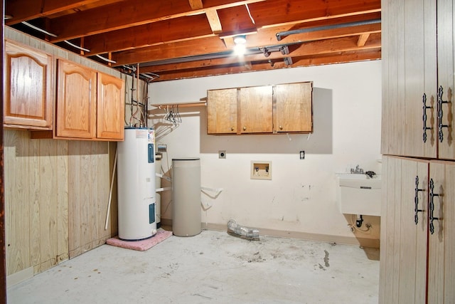 14018 E Valleyway Ave, Spokane, WA 99216 - unfinished below grade area featuring electric water heater and wooden walls
