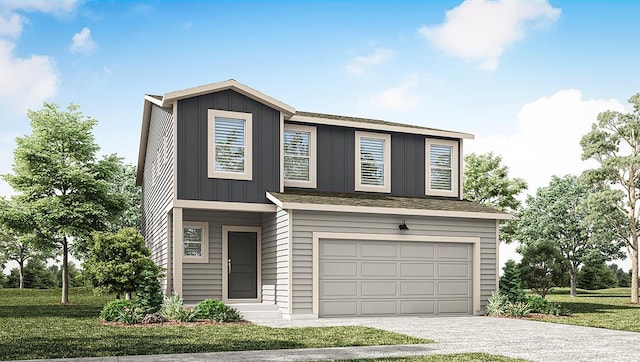 1804 E A St, Deer Park, WA 99006 - view of front of house with an attached garage, driveway, board and batten siding, and a front yard