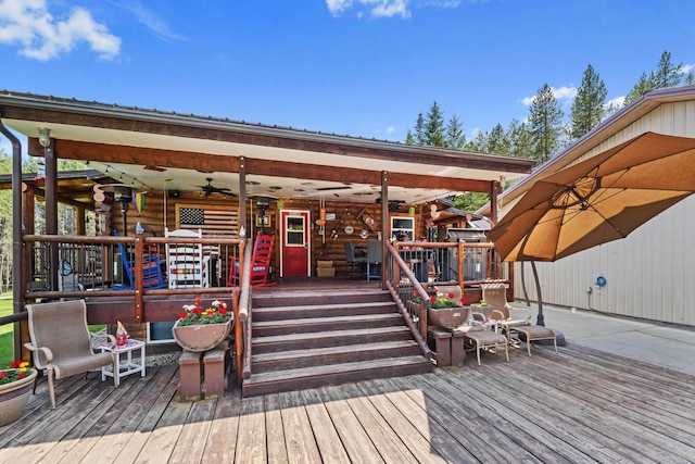 312 Pickett Rd, Ione, WA 99139 - wooden terrace with ceiling fan