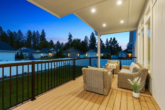 1217 E Granary Ct, Spokane, WA 99208 - wooden deck with a residential view, an outdoor living space, and a lawn