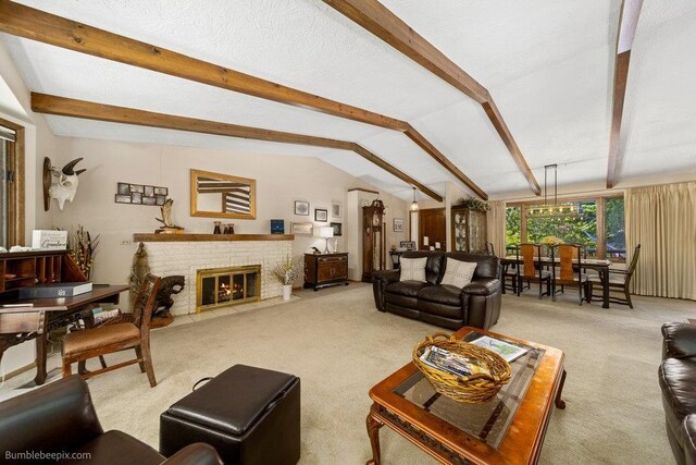 4012 S Terra Verde Dr, Veradale, WA 99037 - living area with carpet flooring and a brick fireplace