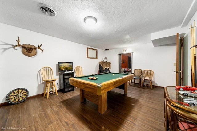 4012 S Terra Verde Dr, Veradale, WA 99037 - recreation room featuring a textured ceiling, pool table, dark wood-style flooring, and baseboards