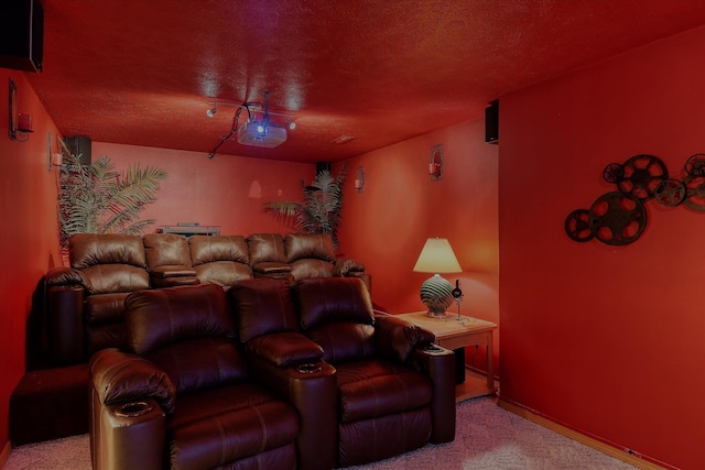 6930 N N Lynden Ln, Otis Orchards, WA 99027 - home theater room featuring light carpet, a textured ceiling, and baseboards