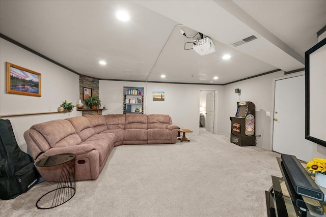 1411 W Spring Ln, Spokane, WA 99218 - living area featuring recessed lighting, carpet floors, and crown molding