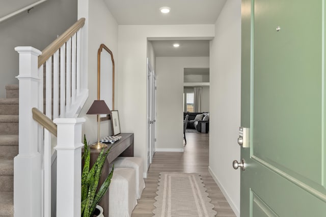 2409 N Leah Ln, Ellensburg, WA 98926 - hall with light wood-type flooring, stairway, recessed lighting, and baseboards