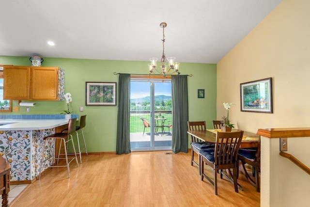 23823 E Garland Ave, Otis Orchards, WA 99027 - dining room with a chandelier, light wood finished floors, baseboards, and recessed lighting