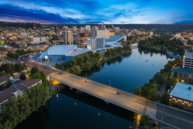 639 N Riverpoint Blvd Unit 7-W, Spokane, WA 99202 - aerial view at dusk of a water view, a city view, and a notable bridge