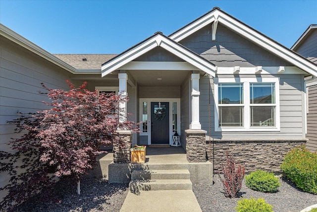 1616 S Morningside Heights Dr, Greenacres, WA 99016 - property entrance featuring stone siding and a porch