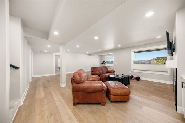 1616 S Morningside Heights Dr, Greenacres, WA 99016 - living area with light wood-style flooring, baseboards, and recessed lighting
