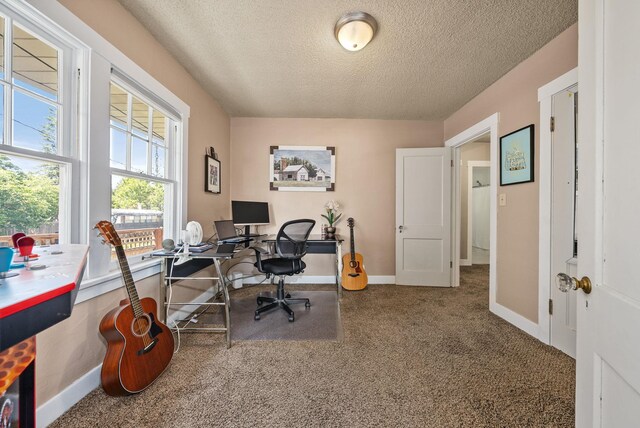 3507 E 28th Ave, Spokane, WA 99223 - home office with a textured ceiling, baseboards, and carpet flooring