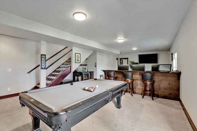 4523 S Henrys Fork Ln, Spokane, WA 99206 - recreation room with bar with sink, light colored carpet, and billiards table