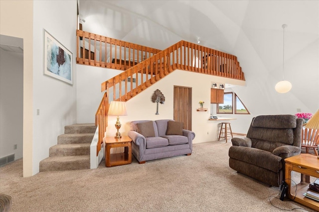 1470 State Route 174th Rte, Grand Coulee, WA 99133 - carpeted living area with stairway and high vaulted ceiling
