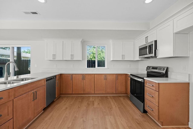 101 S W St, Chewelah, WA 99109 - kitchen featuring appliances with stainless steel finishes, a sink, recessed lighting, light wood-type flooring, and plenty of natural light