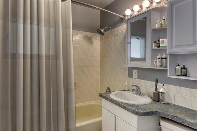 2729 W Broad Ave, Spokane, WA 99205 - full bathroom featuring tasteful backsplash, shower / tub combo with curtain, and vanity