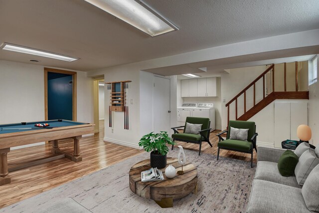 2729 W Broad Ave, Spokane, WA 99205 - game room featuring washing machine and clothes dryer, light wood finished floors, billiards table, and baseboards