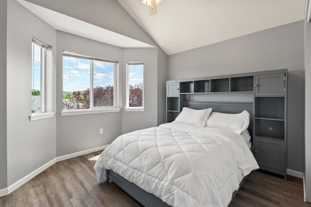 1212 S Drummond Rd, Greenacres, WA 99016 - bedroom featuring vaulted ceiling, multiple windows, wood finished floors, and baseboards
