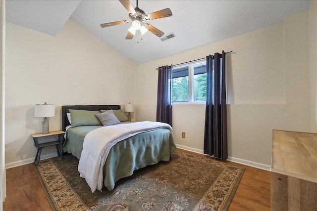 21123 S Cheney Spangle Rd, Cheney, WA 99004 - bedroom featuring vaulted ceiling, wood finished floors, baseboards, and ceiling fan