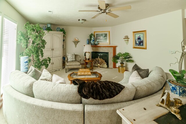 6706 S Moran View St, Spokane, WA 99224 - living room with ceiling fan and a tile fireplace