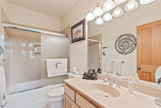 1328 E Smythe Rd, Spangle, WA 99031 - full bath featuring toilet, vanity, enclosed tub / shower combo, and tile patterned flooring