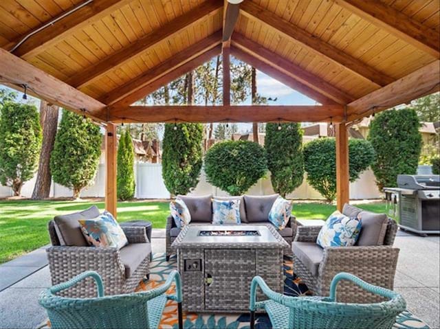 1216 W Candlewood Ct, Spokane, WA 99218 - view of patio with a gazebo, an outdoor living space with a fire pit, and grilling area