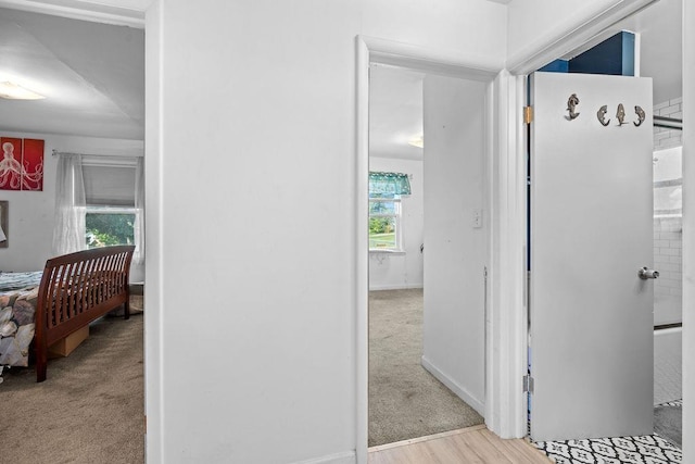 611 E Mill St, Latah, WA 99018 - hallway with carpet, baseboards, and wood finished floors