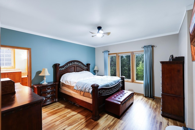 13906 E 39th Ln, Veradale, WA 99037 - bedroom featuring ornamental molding, light wood-type flooring, and ceiling fan