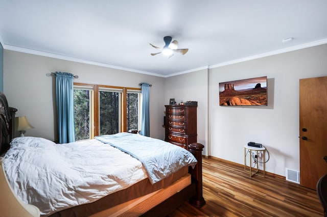 13906 E 39th Ln, Veradale, WA 99037 - bedroom featuring wood finished floors, ornamental molding, baseboards, and ceiling fan