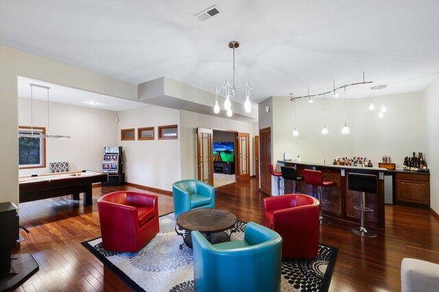 13906 E 39th Ln, Veradale, WA 99037 - game room with bar, dark wood-style flooring, and pool table