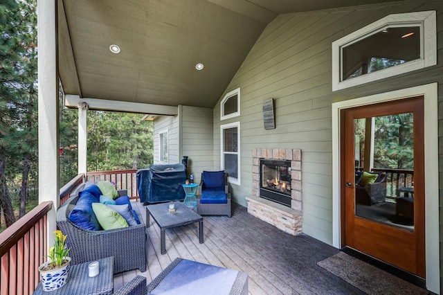 13906 E 39th Ln, Veradale, WA 99037 - deck featuring an outdoor living space with a fireplace and area for grilling