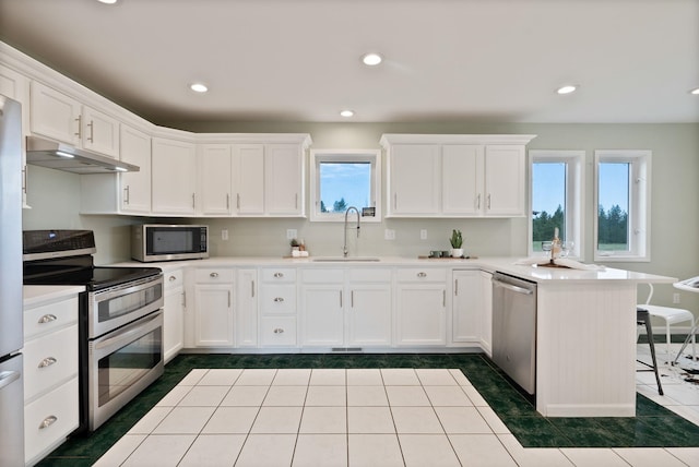 609 E Wild Rose Rd, Colbert, WA 99005 - kitchen featuring appliances with stainless steel finishes, under cabinet range hood, a sink, white cabinets, and light countertops