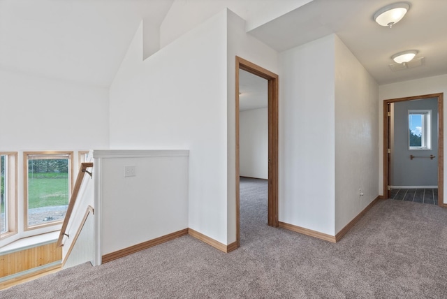 609 E Wild Rose Rd, Colbert, WA 99005 - corridor with carpet, baseboards, an upstairs landing, and lofted ceiling
